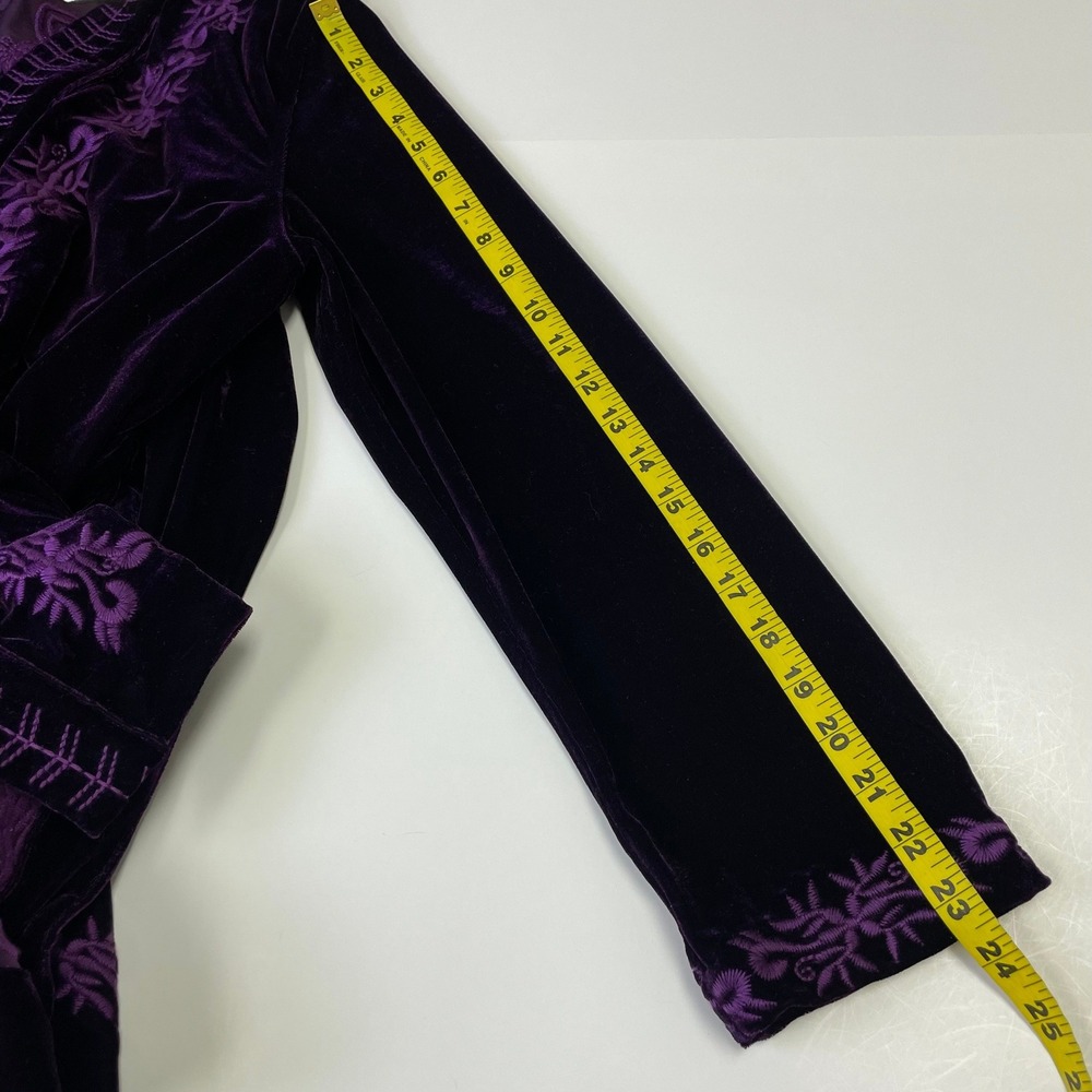 Paparazzi Purple Velvet Embroidered Open Front Cardigan Jacket M Boho - Picture 16 of 16